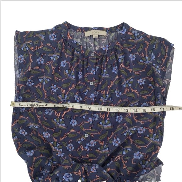 Loft Floral Button Pockets Dress Women Size Small Cap Sleeve Raw Hem Size Small - Picture 7 of 12